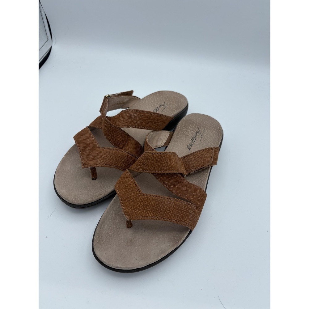 Trotters Sandals Womens Size 6.5 Brown Thong Wedge Hook & Loop Comfort Shoes‎